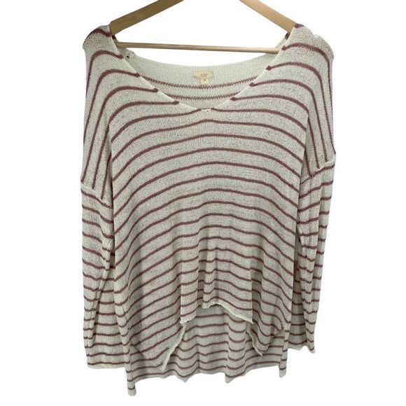 Éclat Womens Striped Pullover Sweater Acrylic Hi Low Hem Pink Cream Medium NEW - Picture 1 of 10